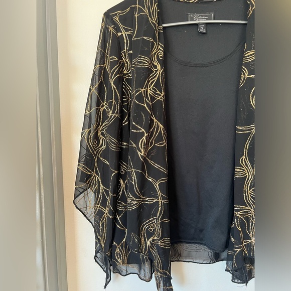 Dressbarn glitter starburst sheer cardigan with attached black solid top PL - Picture 3 of 9